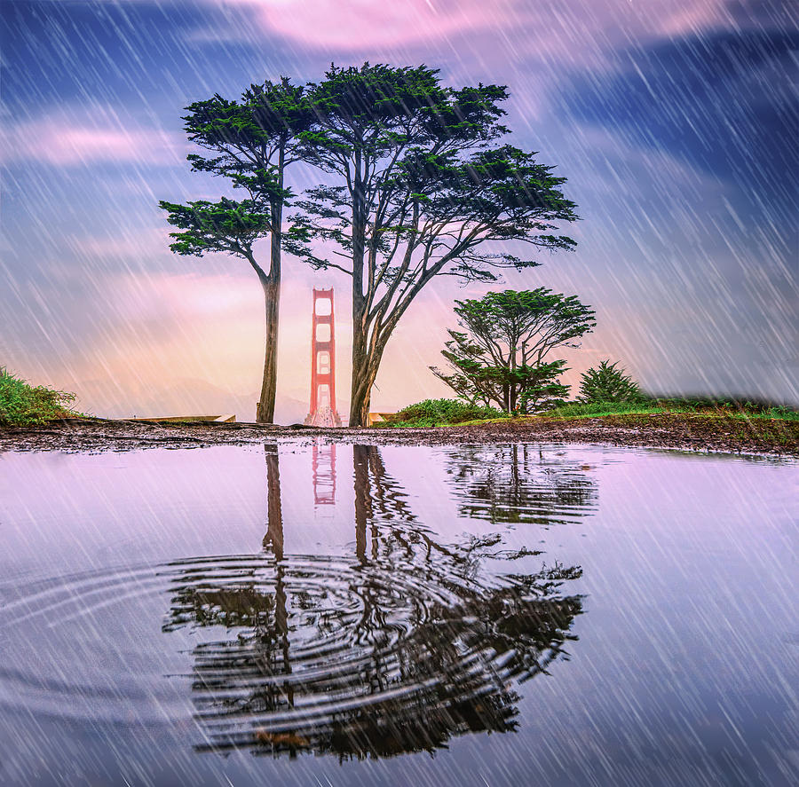 Golden Gate Bridge In Rain Photograph by Jiahong Zeng