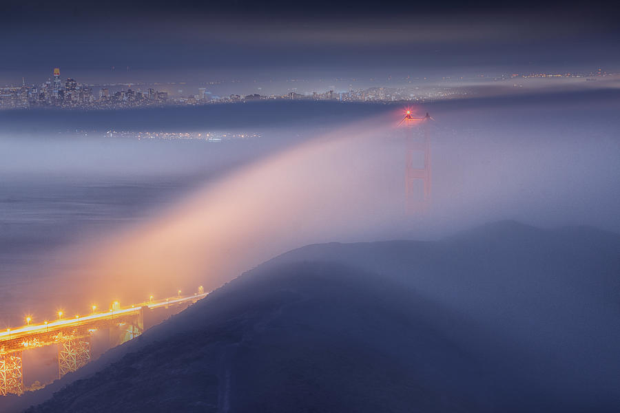 Landscape Photograph - Golden Gate Bridge In The Fog by Jinghua Li