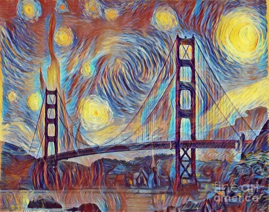 Golden Gate Bridge on A Starry Night by Rogue Art