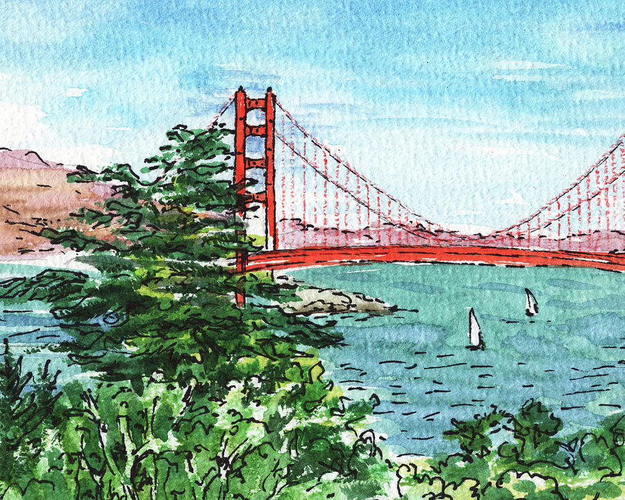Golden Gate Bridge Watercolor Painting  Painting by Irina Sztukowski