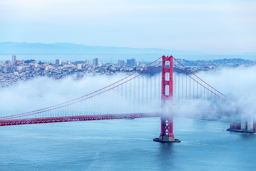 Golden Gate Bridge With Low Fog, San Photograph by Spondylolithesis