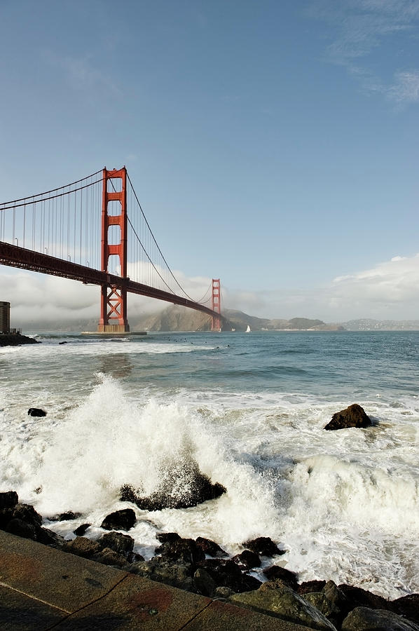 Golden Gate Bridge With Waves Vertical Photograph by Jmoor17