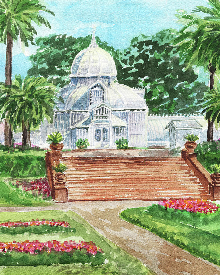 Golden Gate Park Conservatory Of Flowers Watercolor  Painting by Irina Sztukowski