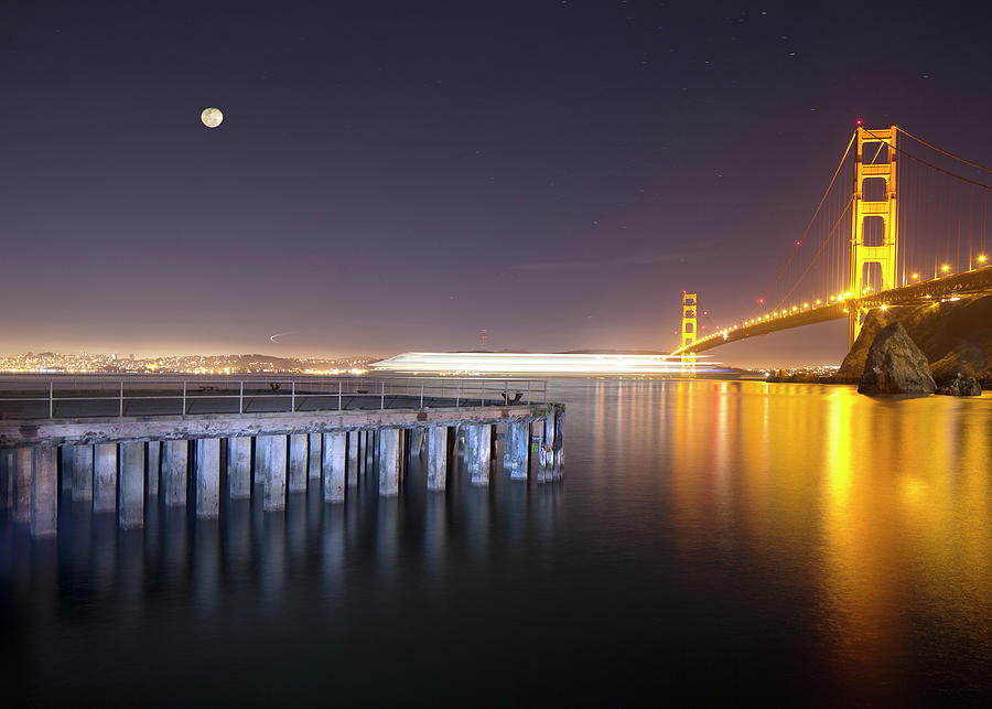 San Francisco Photograph - Golden Gate Pier And Stars by Moises Levy