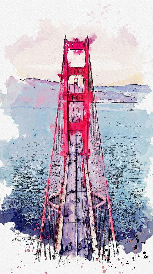 Golden Gate watercolor by Ahmet Asar Painting by Celestial Images