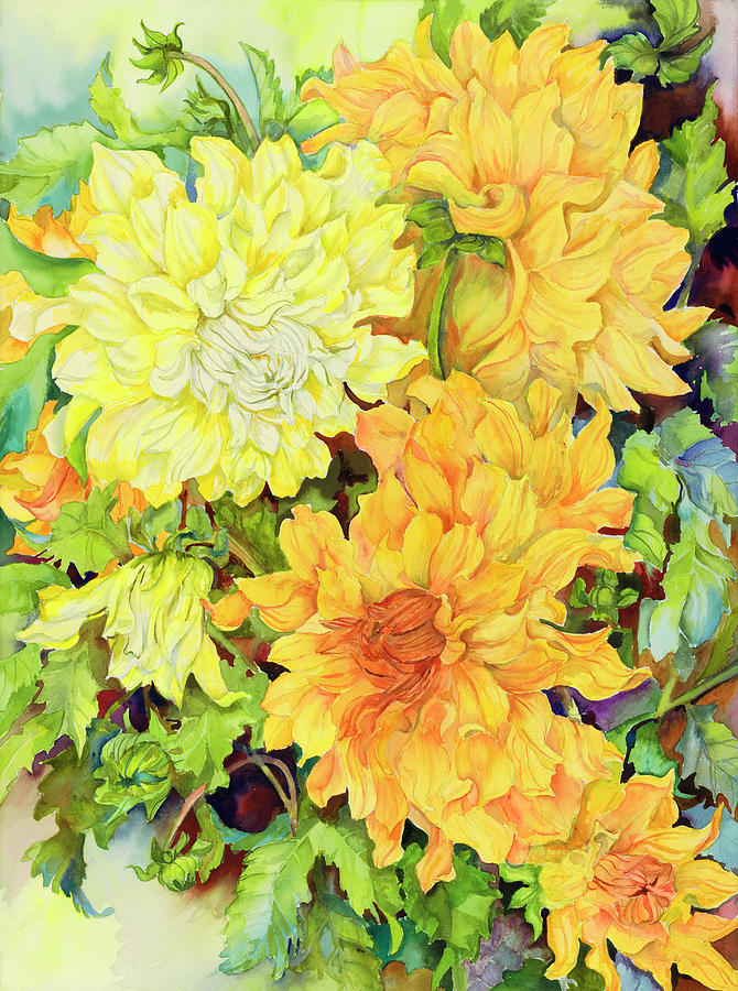 Dahlias Painting - Golden Glow by Joanne Porter