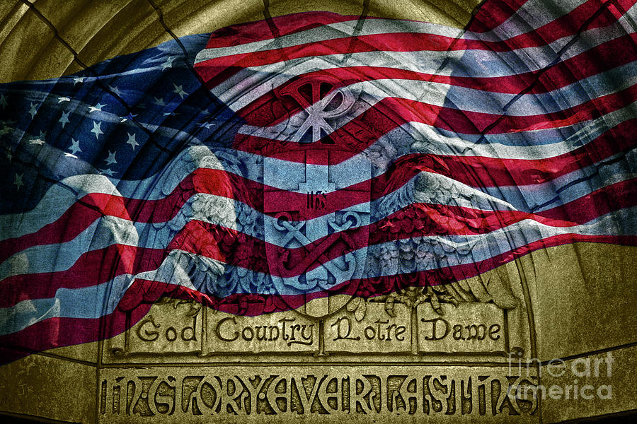 Golden God Country Notre Dame American Flag by John Stephens Golden God Country Notre Dame American Flag by John Stephens