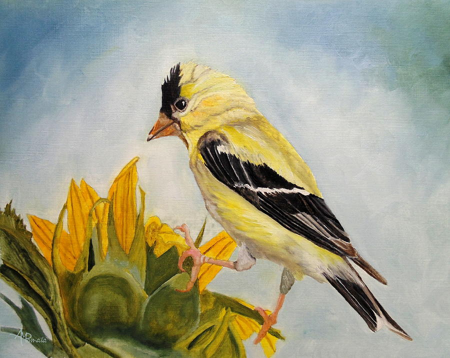 Finch Painting - Golden Heydays by Angeles M Pomata
