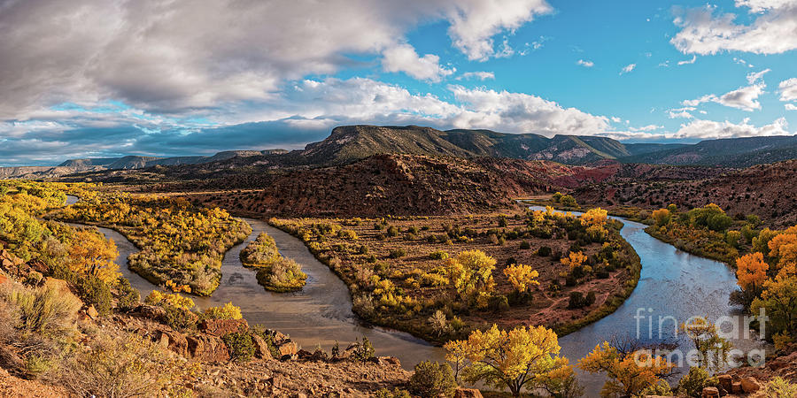 Golden Hour Panorama of Rio Chama Valley in Abiquiu - Rio Arriba County New Mexico Photograph by Silvio Ligutti