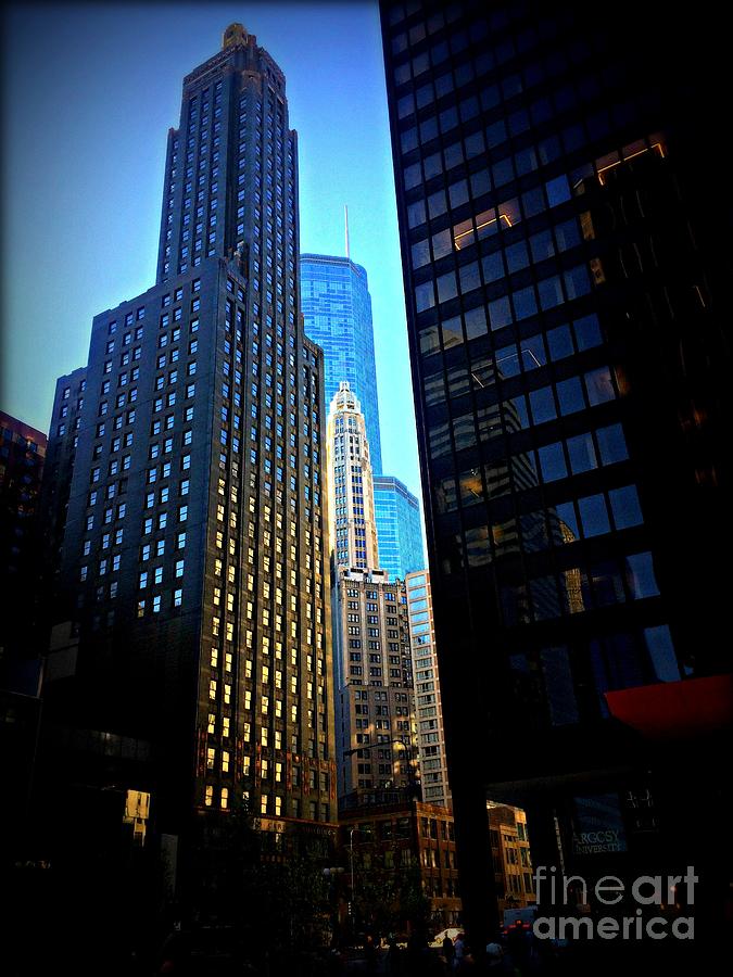 Urban Landscape Photograph - Golden Hour Reflections - City of Chicago by Frank J Casella