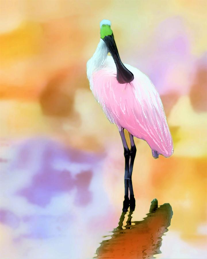 Golden Hour Roseate Spoonbill Painting by Barbara Chichester