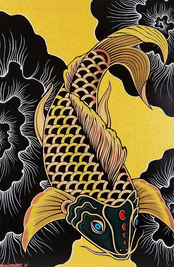 Golden Koi Fish Painting by Bryon Stewart