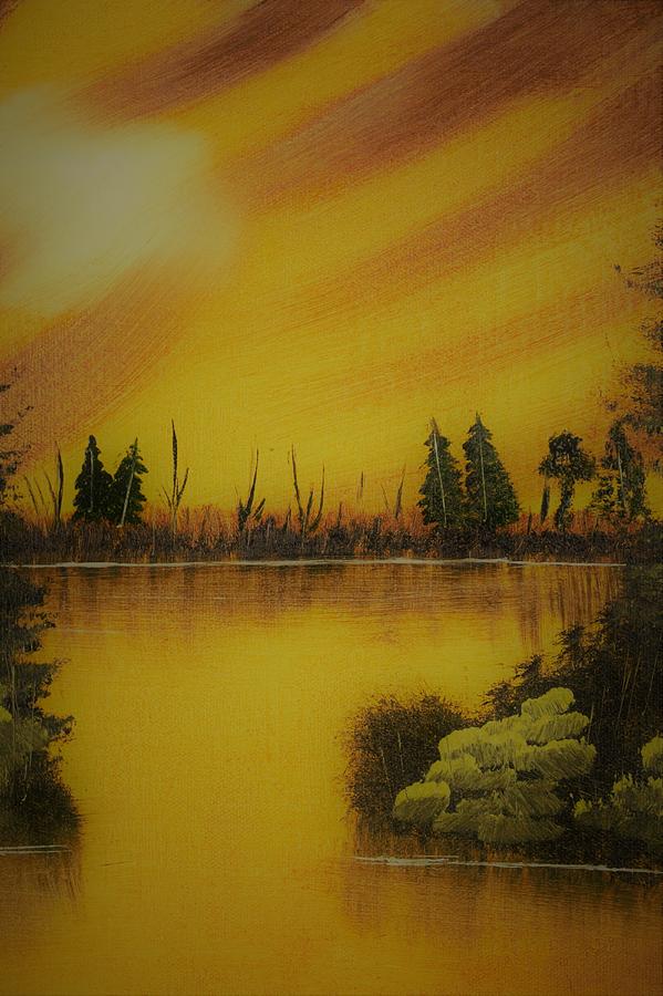Tree Painting - Golden Lake by Kunal Sonawala