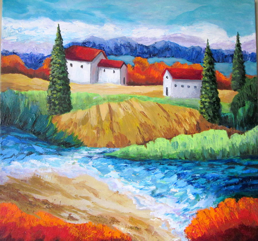 Golden Landscape Painting by Rosie Sherman