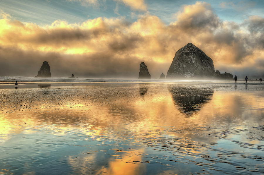 Golden Light at Haystack Rock Photograph by Lisza Coffey