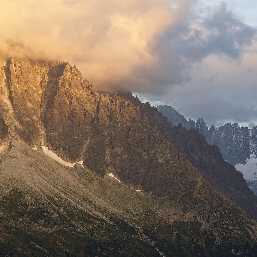 Golden Light hits the side of the Aiguille Verte Photograph by Stephen Taylor