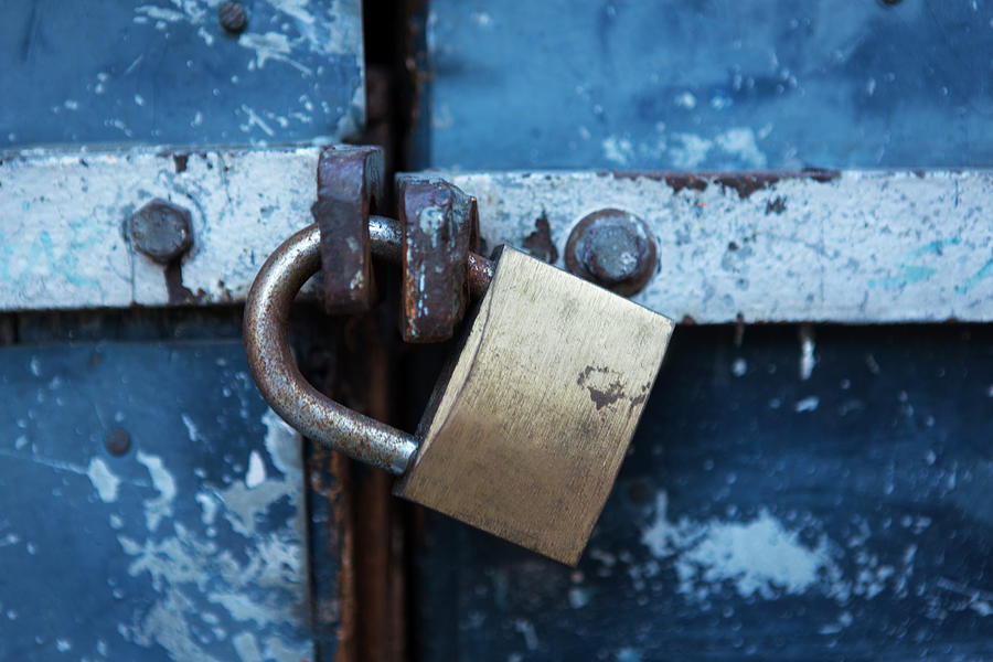 Golden Lock On Blue Photograph By Iris Richardson