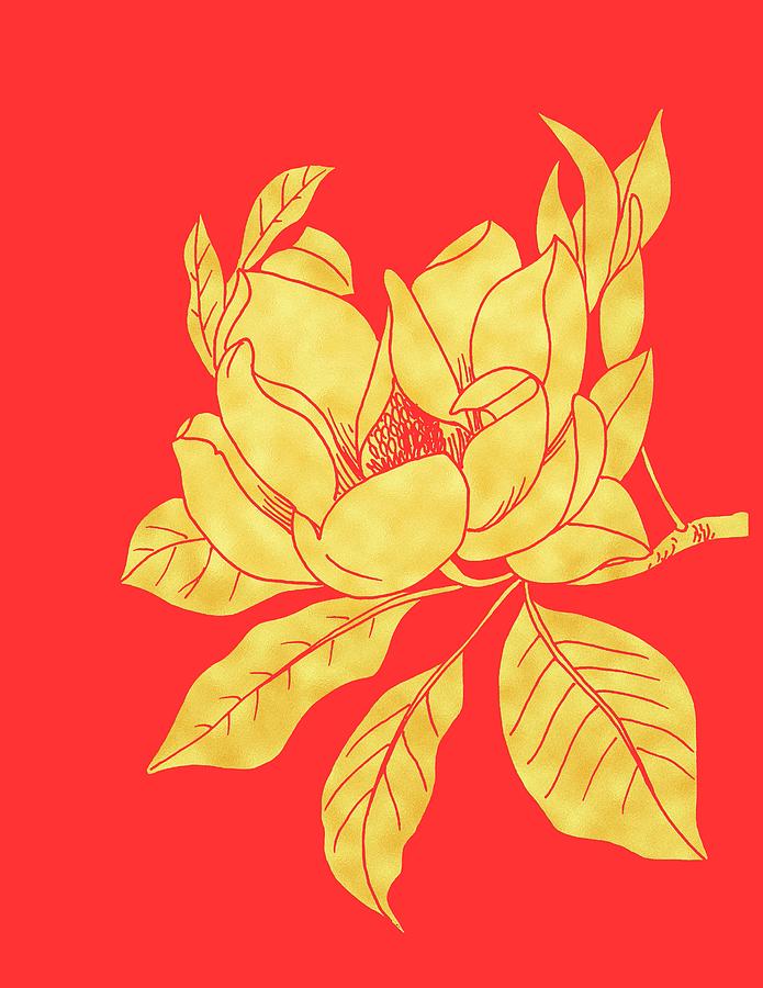 Golden Magnolia Painting by Masha Batkova