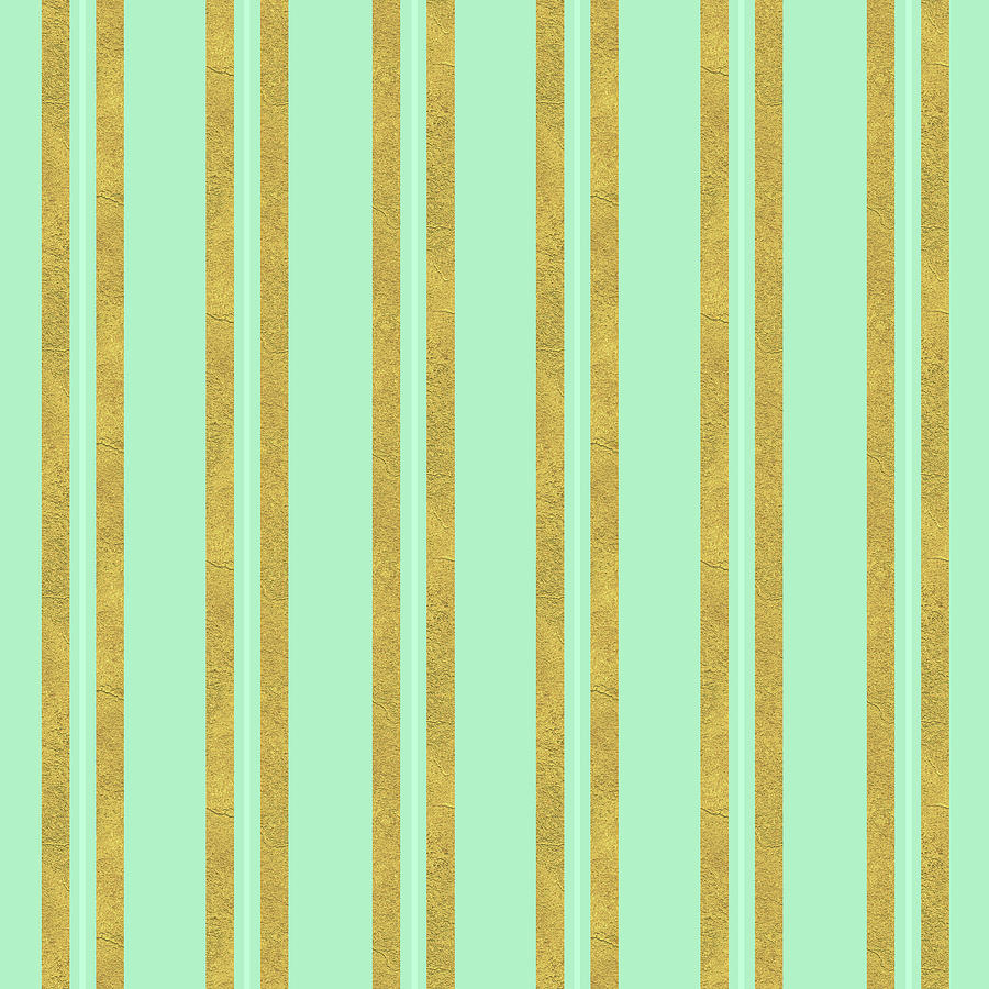 Pattern Digital Art - Golden Mint Stripes 2 by Tina Lavoie
