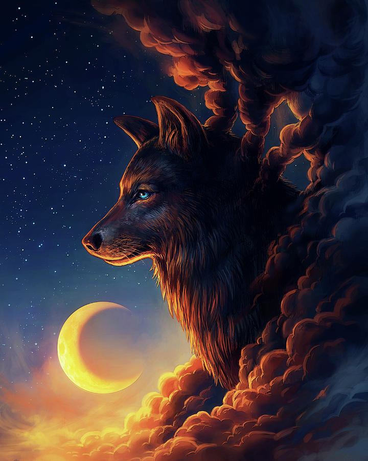 Fantasy Mixed Media - Golden Moon by Jojoesart