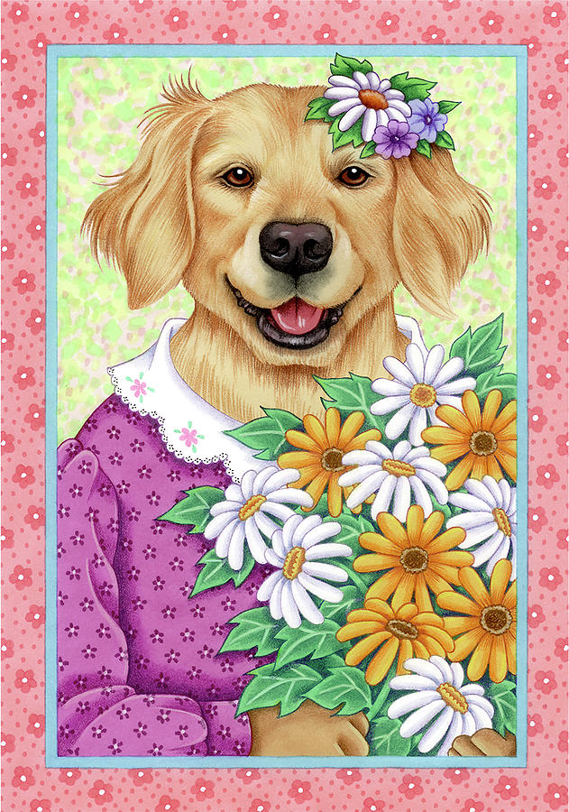 Dog Mixed Media - Golden Retriever Bouquet by Tomoyo Pitcher