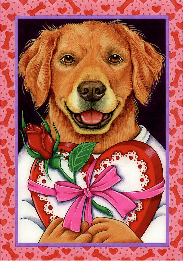 Holiday Mixed Media - Golden Retriever Chocolate Box by Tomoyo Pitcher