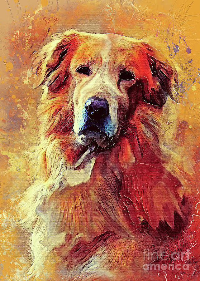 Golden Retriever dog Digital Art by Justyna Jaszke JBJart