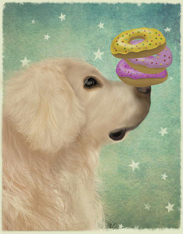 Dog Painting - Golden Retriever Donuts by Fab Funky