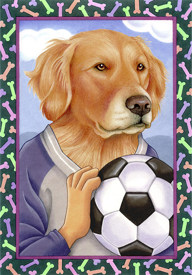 Dog Mixed Media - Golden Retriever Soccer Ball by Tomoyo Pitcher