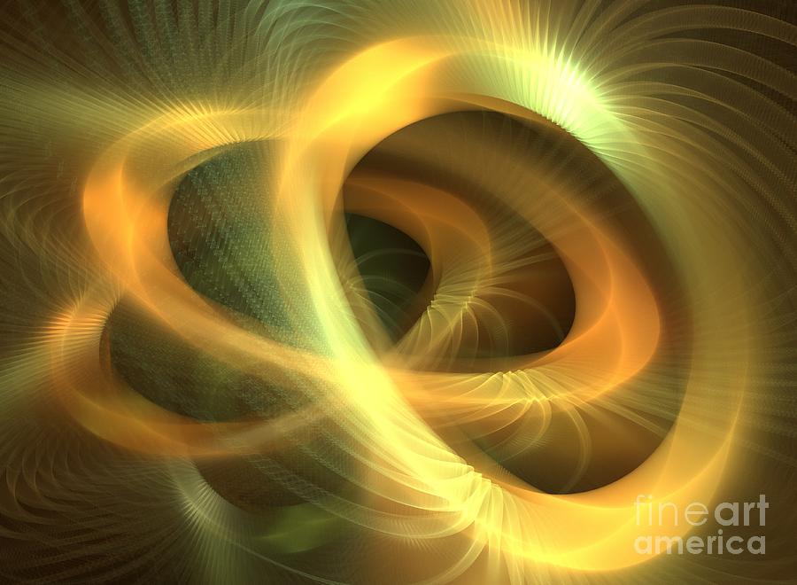 Abstract Digital Art - Golden Rings by Kim Sy Ok