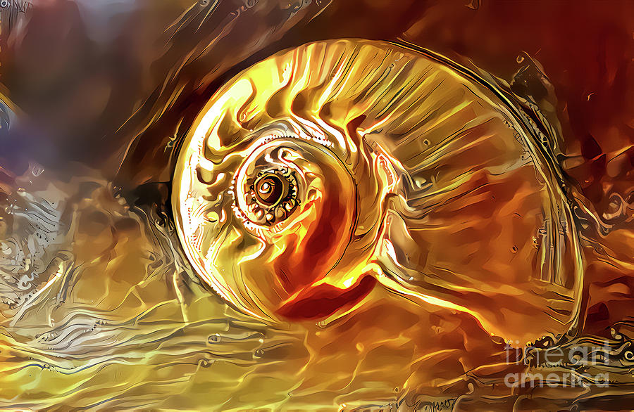 Still Life Digital Art - Golden Sea Shell by Elisabeth Lucas