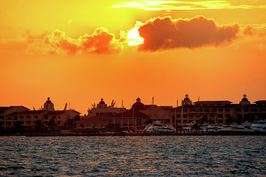 Sunset Photograph - Golden sky in Cancun by Sun Travels