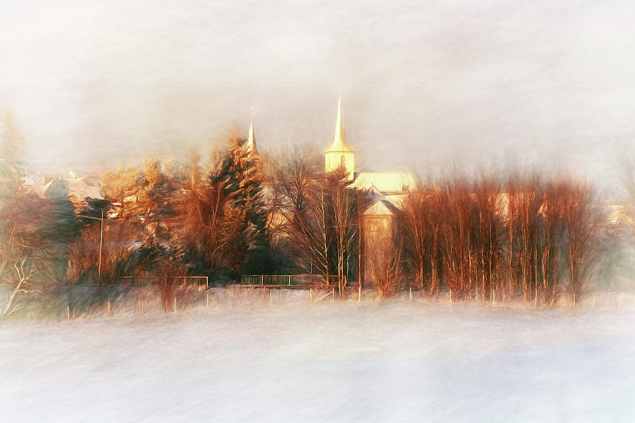 Golden Snowy Scene Digital Art by Terry Davis