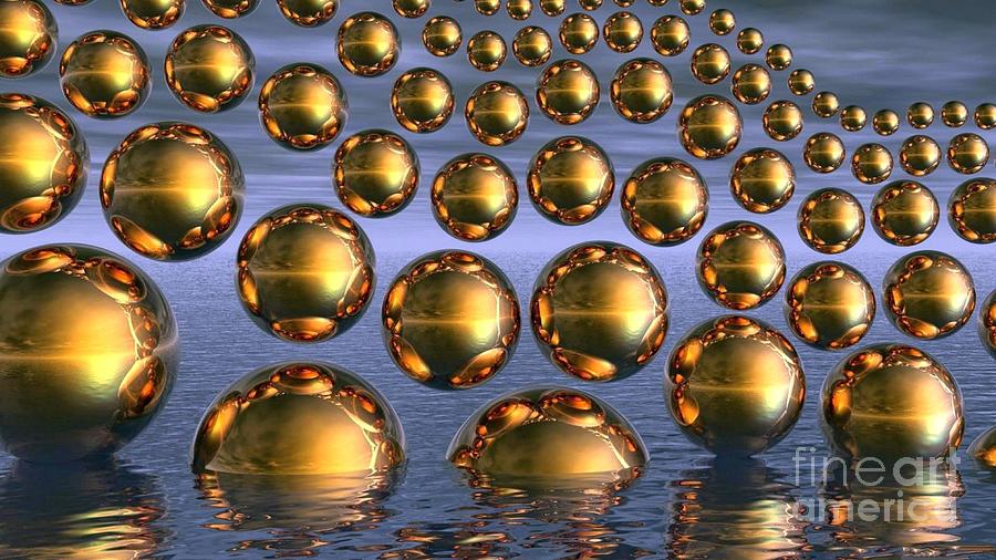Golden Spheres Balls Hovering 3d Ultra Hd Digital Art
