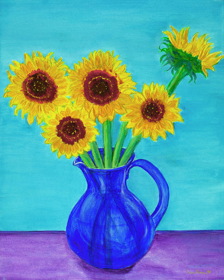 Golden Sunflowers 20x16 Painting by Santana Star