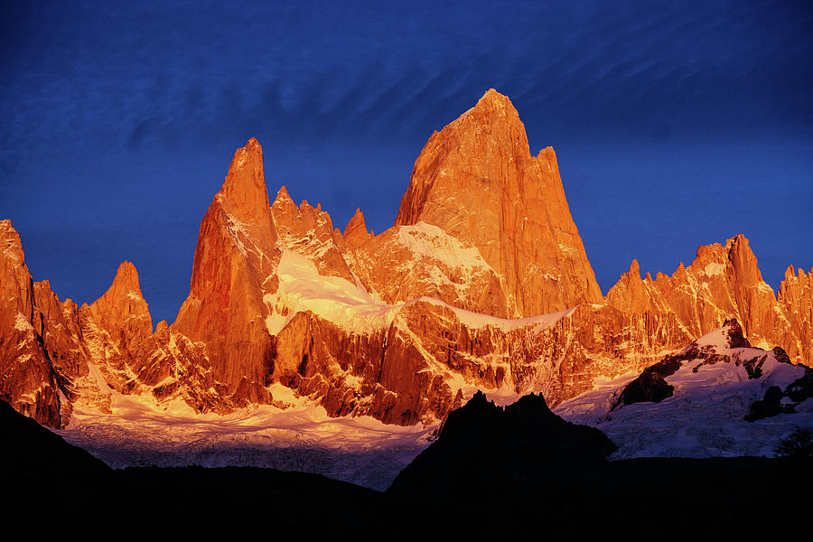 Golden sunrise at Fitz Roy mountain in Argentinean Patagonia Photograph by Kamran Ali
