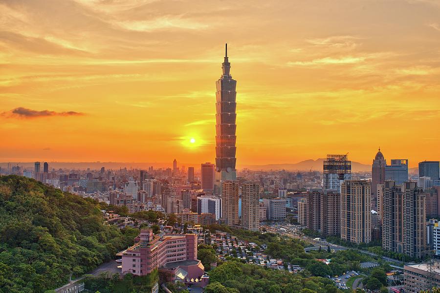 Golden Sunset And Taipei Photograph by Joyoyo Chen