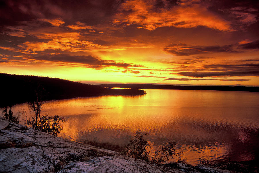 Golden Sunset Over Lake Digital Art by Heeb Photos