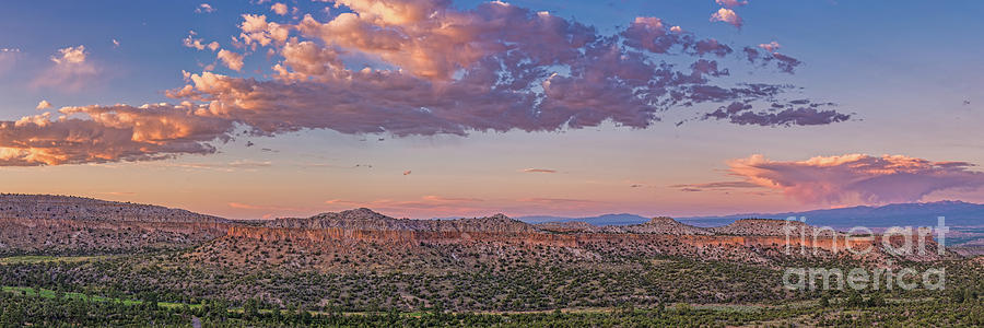 Golden Sunset Panorama of Anderson Overlook and Sangre de Cristo Mountains - Los Alamos New Mexico  Photograph by Silvio Ligutti