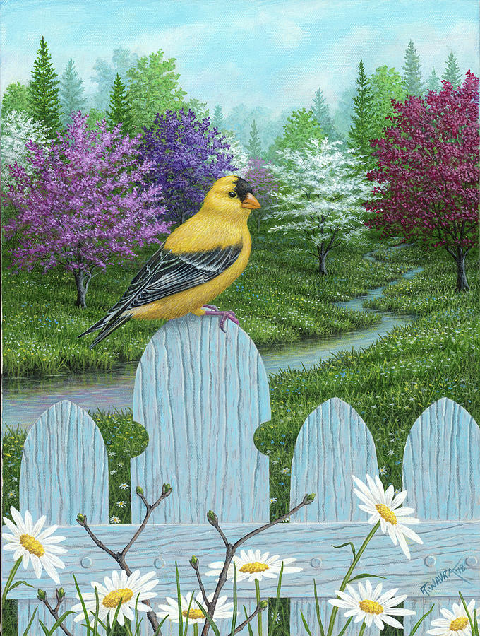Goldfinch And Daisies Painting