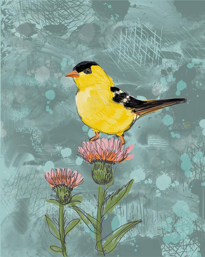 A Yellow Goldfinch Painting by Blenda Studio