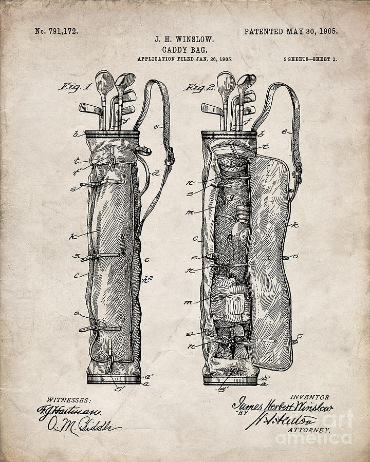 Golf Bag Patent, Caddy Art - Antique Vintage Digital Art by Patent ...