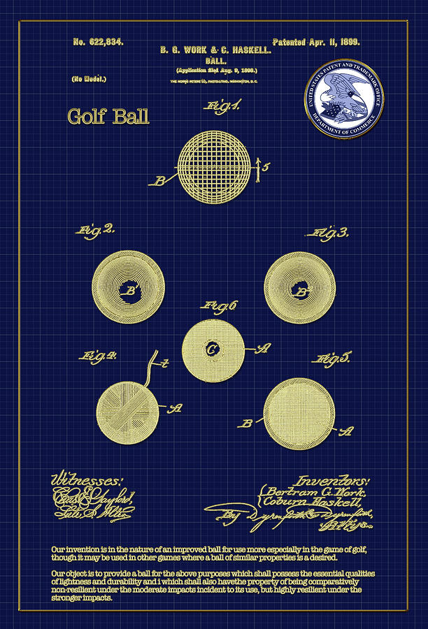 Golf ball Patent Drawing 1899 Digital Art by Carlos Diaz
