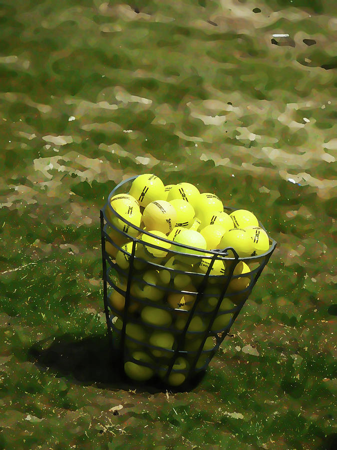 Golf balls in a basket 2 Painting by Jeelan Clark