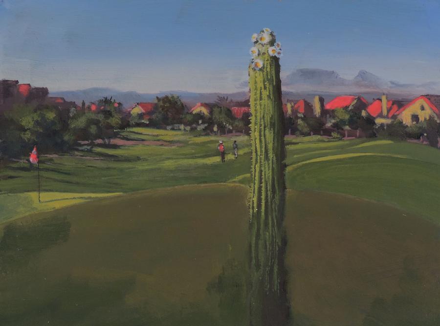 Golf Course Saguaro Painting by Bill Tomsa