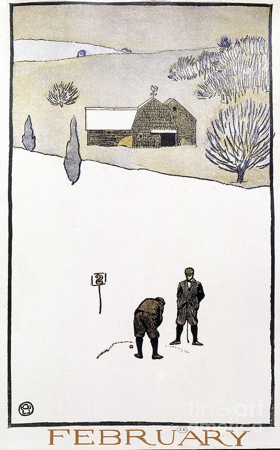 Golf In The Snow - In “” Golf Calendar”” By Edward Penfield, 1899 Drawing by Edward Penfield