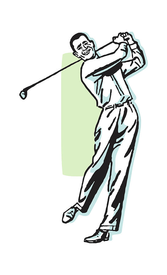 Golf Drawing - Golfer in Mid-Swing by CSA Images