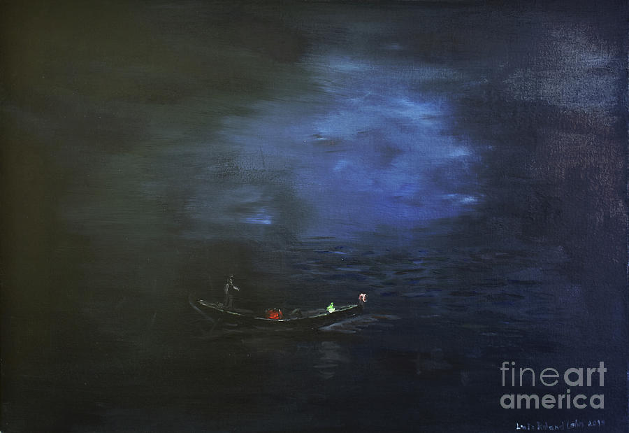 Vintage Painting - Gondola At Night in acryl by Lutz Roland Lehn