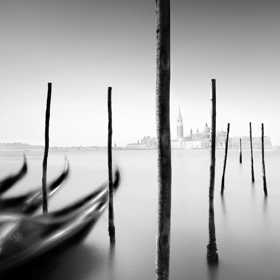 Black And White Photograph - Gondolas And Poles by Moises Levy