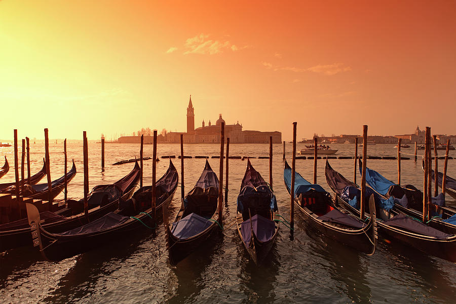 Gondolas And Saint George Major In Photograph by Massimo Pizzotti